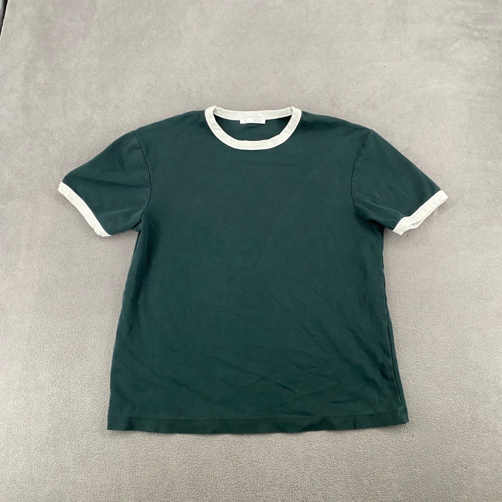 Zara Mens Forest Green Ringer T-Shirt White Trim Short Sleeve Size M 6747